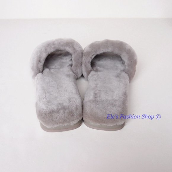 NIB Tory Burch Double T Shearling Slide Sandal GRAY HERON 6.5 7 7.5 8 AUTHENTIC - Picture 14 of 16